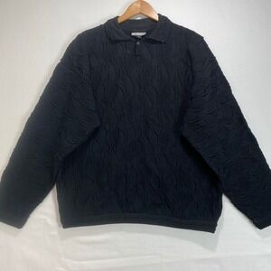VTG Coogi Australia Basics Black 3D Textured Knit Polo Sweater Mens XL LAB301